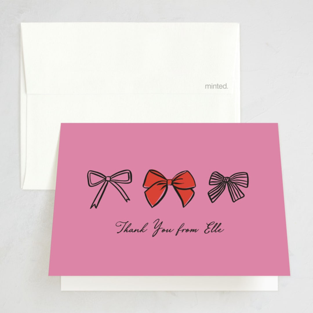 "Simple Bow" - Party Thank You Cards in Poppy by mo kelley - Front