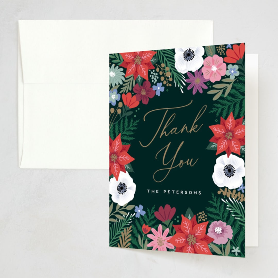 "Christmas florals" - Party Thank You Cards in Coal by Hooray Creative - Front