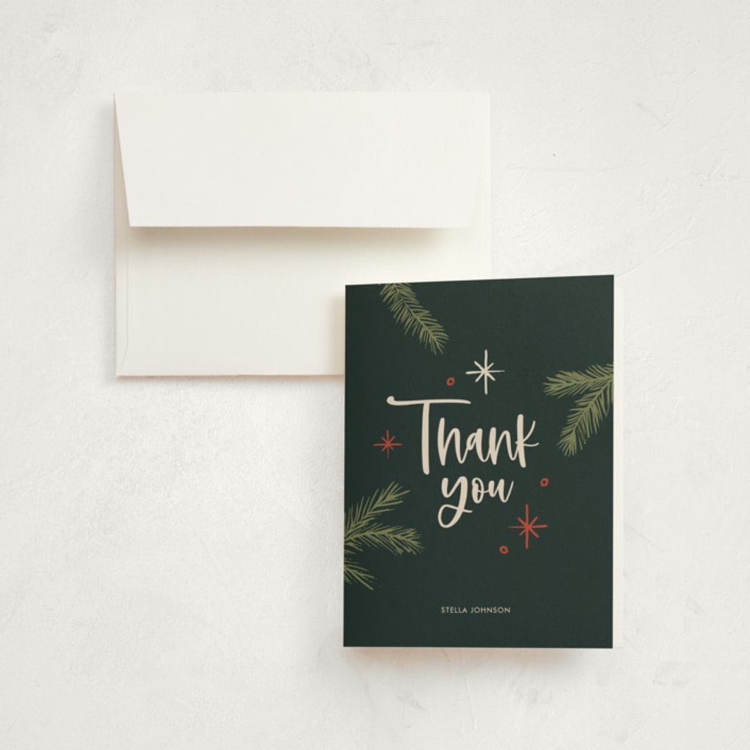 "Holiday Party" - Party Thank You Cards in Forest by Marie Bloch-Laine - Front
