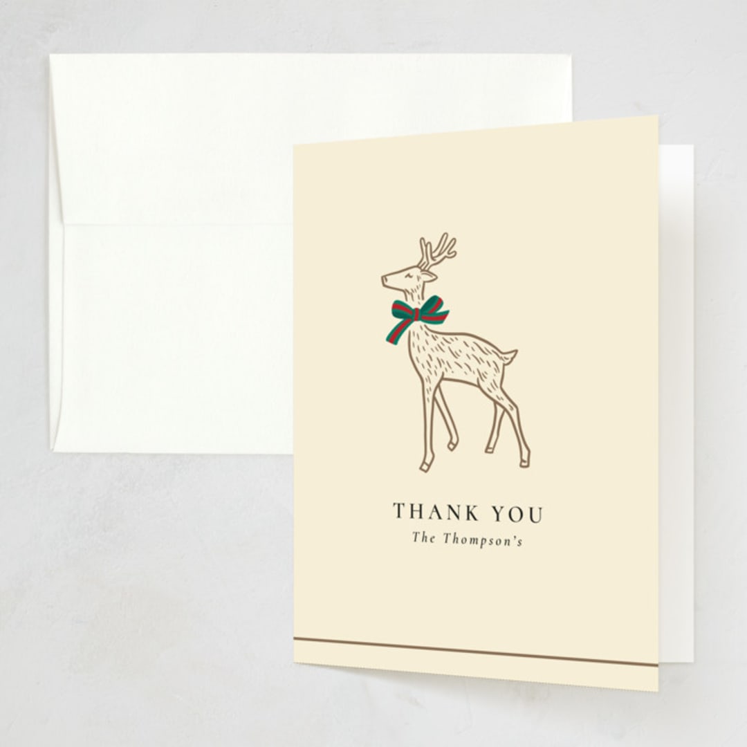 "Decked Out Deer" - Party Thank You Cards in Creme by mo kelley - Front