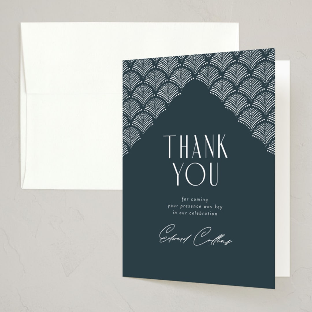 "Vitrola" - Party Thank You Cards in Teal by Tamara Hilje - Front