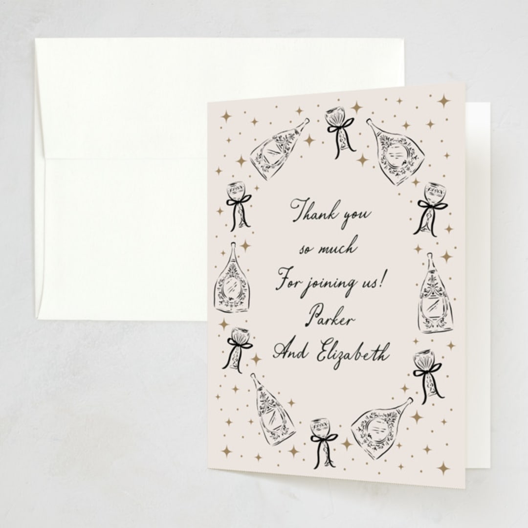 "Champagne New year" - Party Thank You Cards in Noir by Jackie Crawford - Front