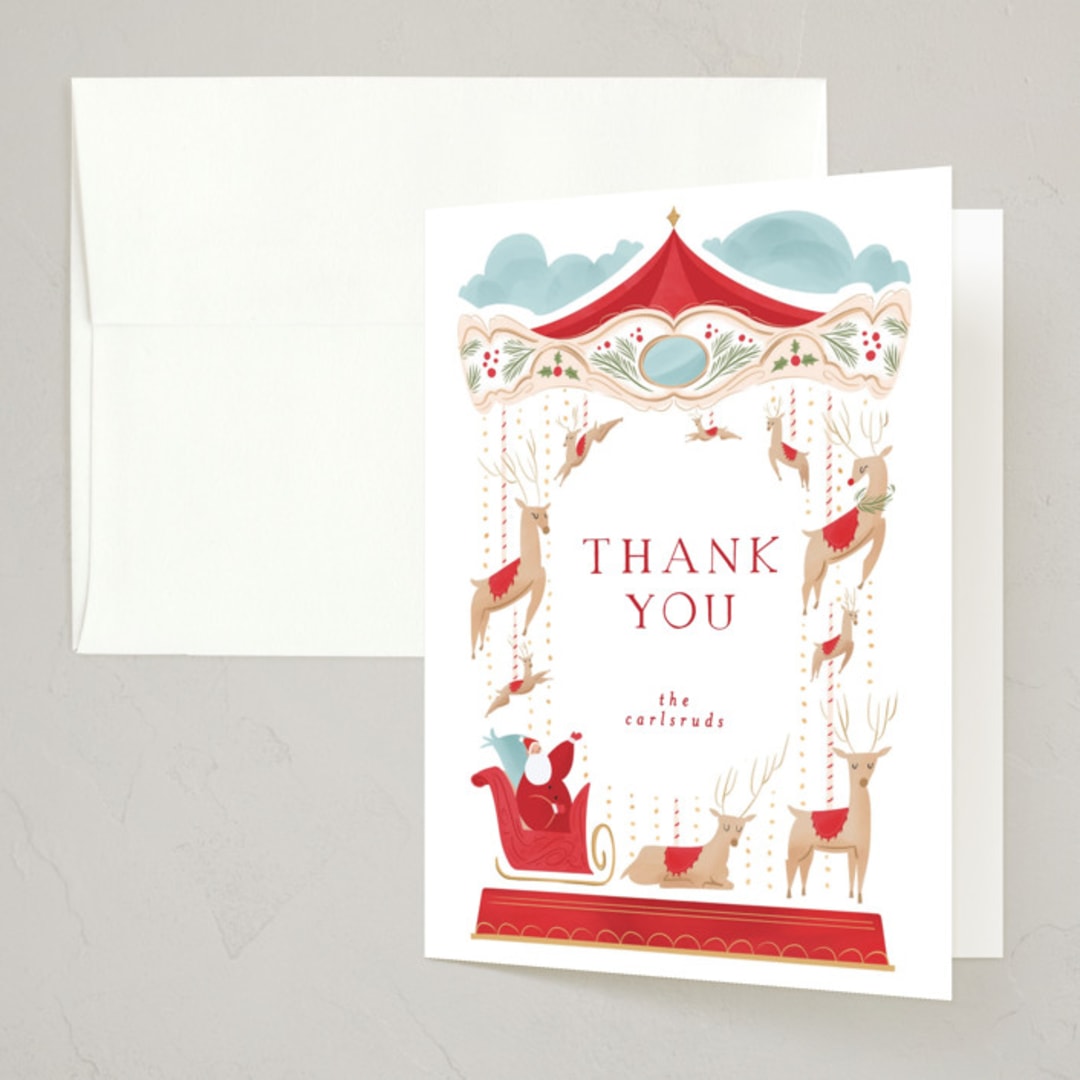 "santa carousel" - Party Thank You Cards in Holly Red by Grae - Front