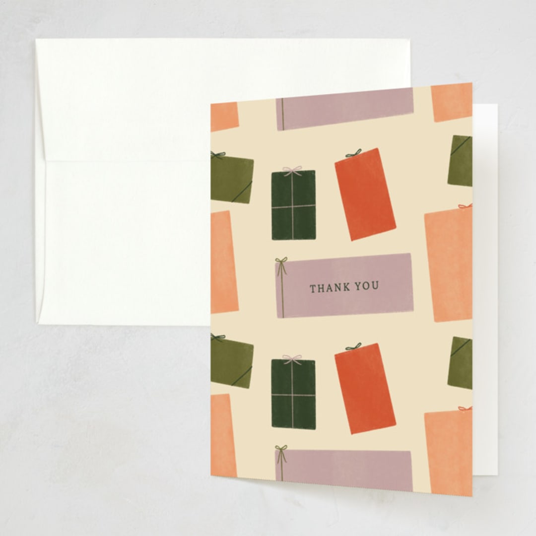 "Holiday Gift Swap" - Party Thank You Cards in Cream by Sierra Lee - Front