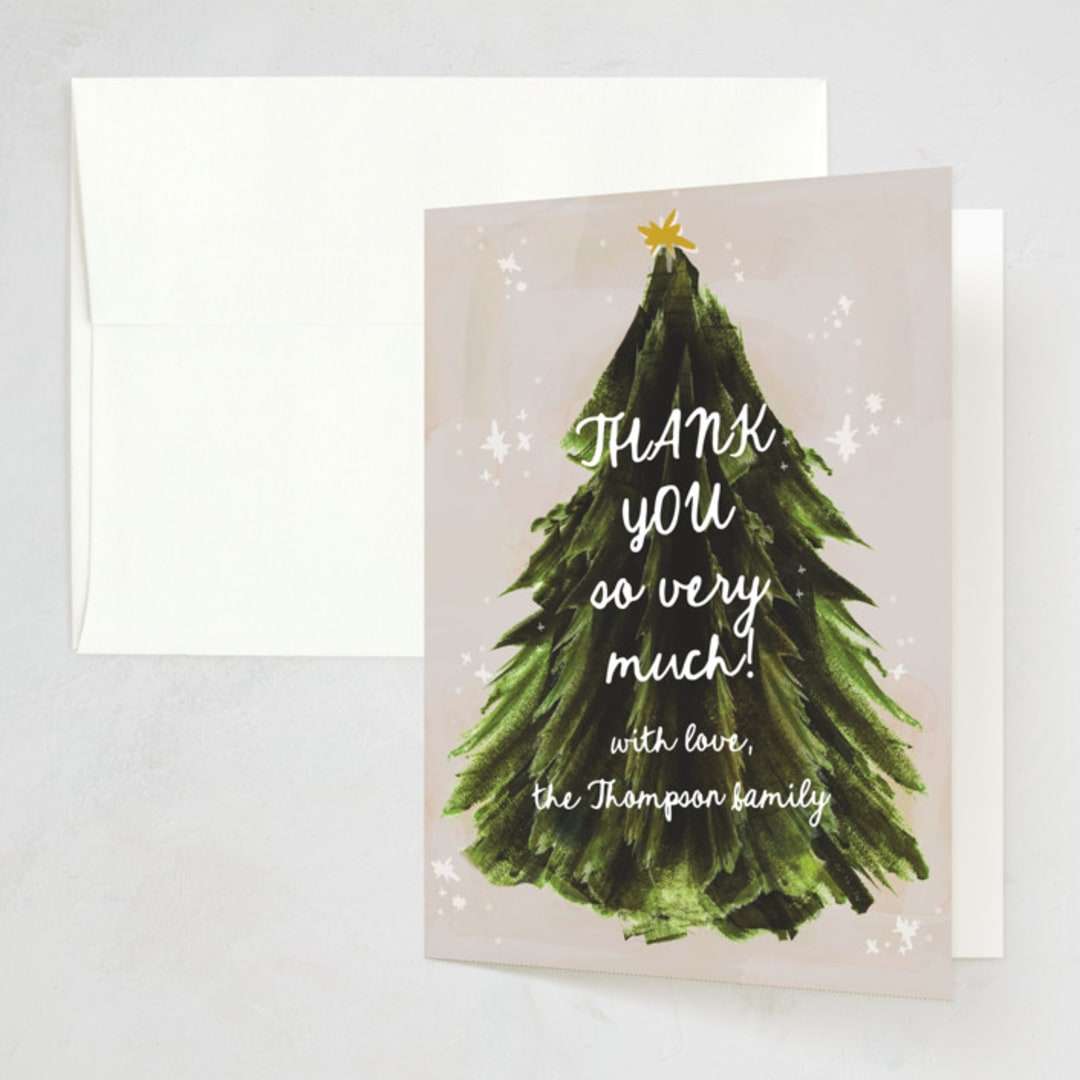 "Painted Tree" - Party Thank You Cards in Evergreen by AK Graphics - Front