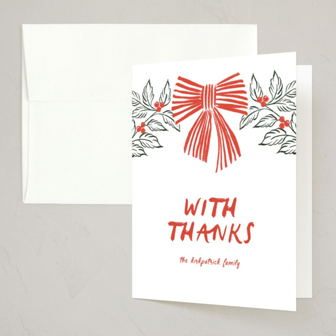 "party bow" - Party Thank You Cards in Poinsettia by Angela Marzuki - Front