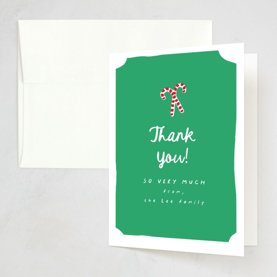 "Candycanes" - Party Thank You Cards in Greenery by AK Graphics - Front