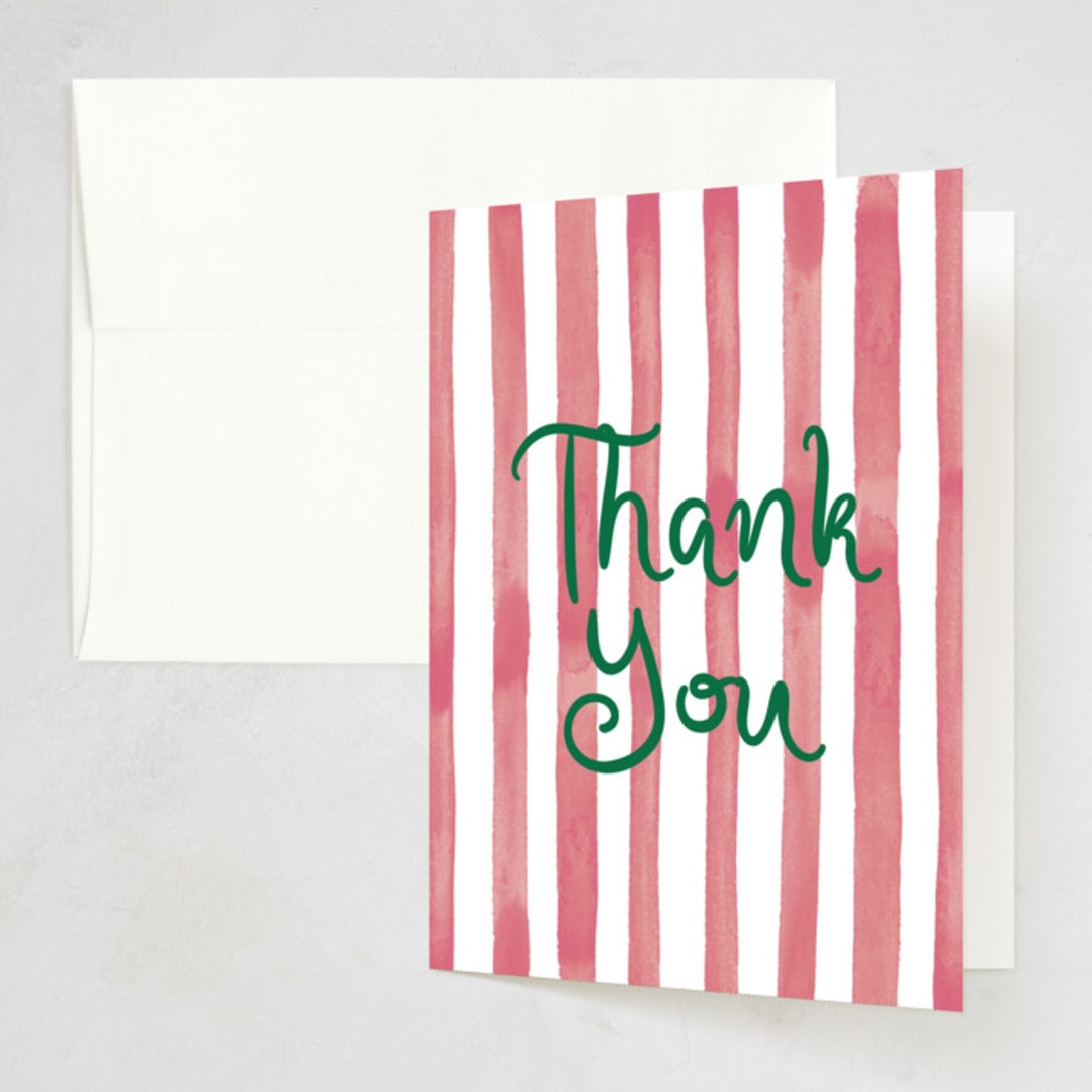 "Eat, Drink, and be Merry" - Party Thank You Cards in Berry by Little Blue Designs - Front