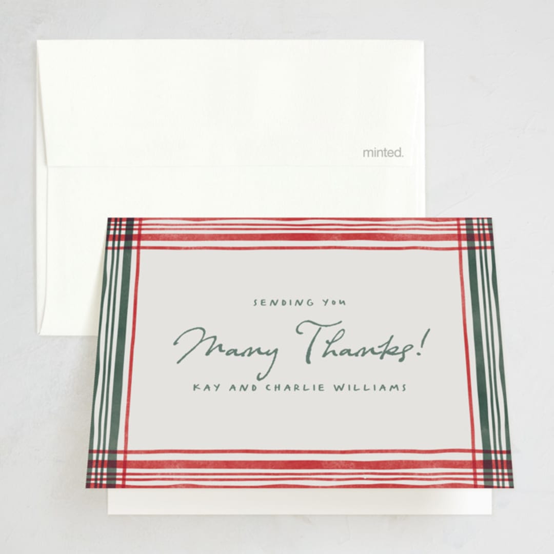 "Holiday Linen" - Party Thank You Cards in Berry by Chris Griffith - Front