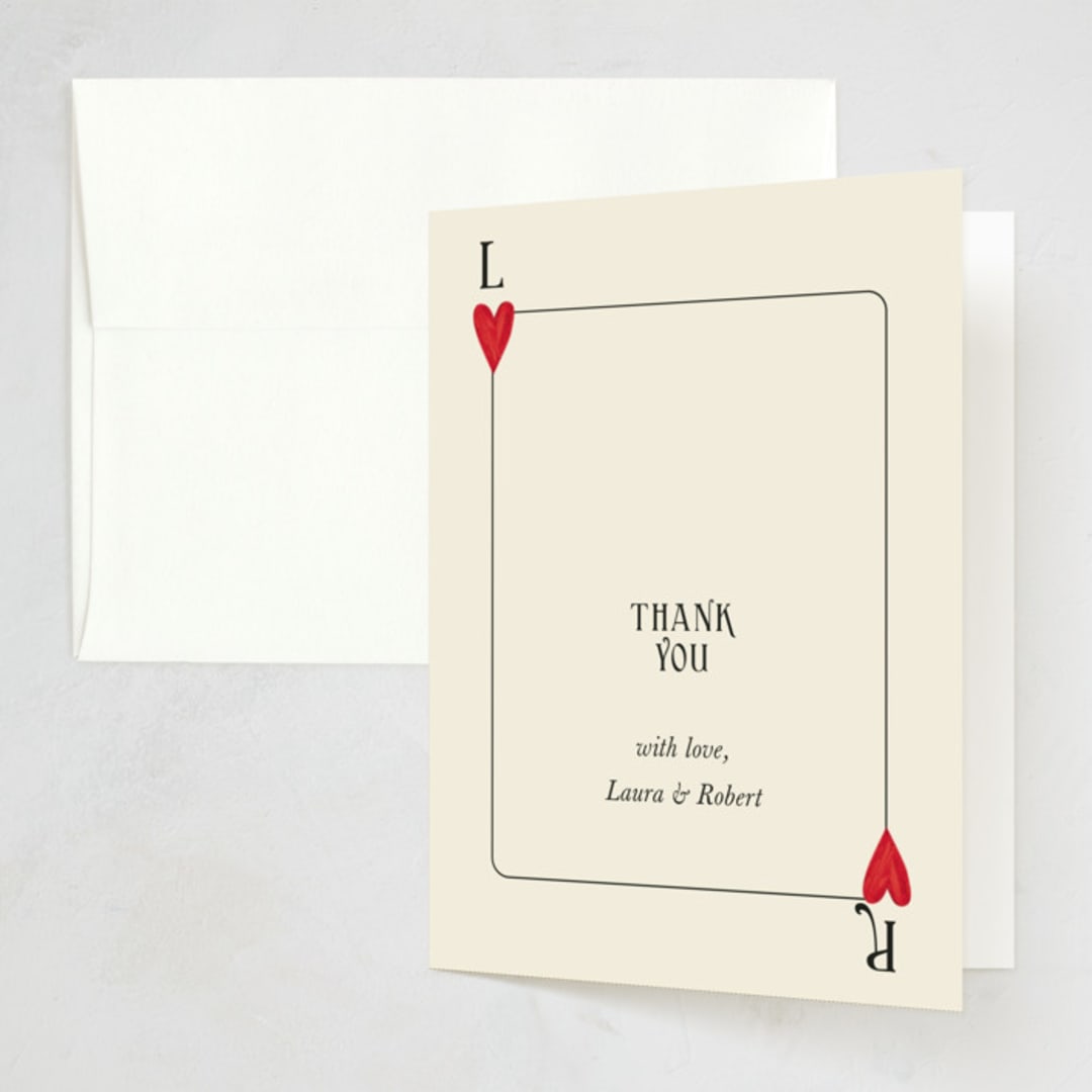 "Red Hearts" - Party Thank You Cards in Champagne by Helena Vitto - Front
