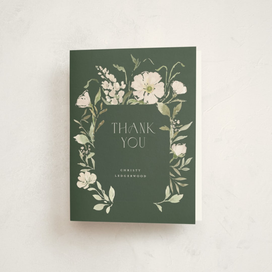 "Gentle Garden" - Party Thank You Cards in Sage by Itsy Belle Studio - Front
