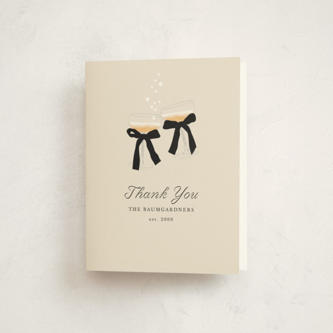 "Cheers" - Party Thank You Cards in Linen by Baumbirdy - Front