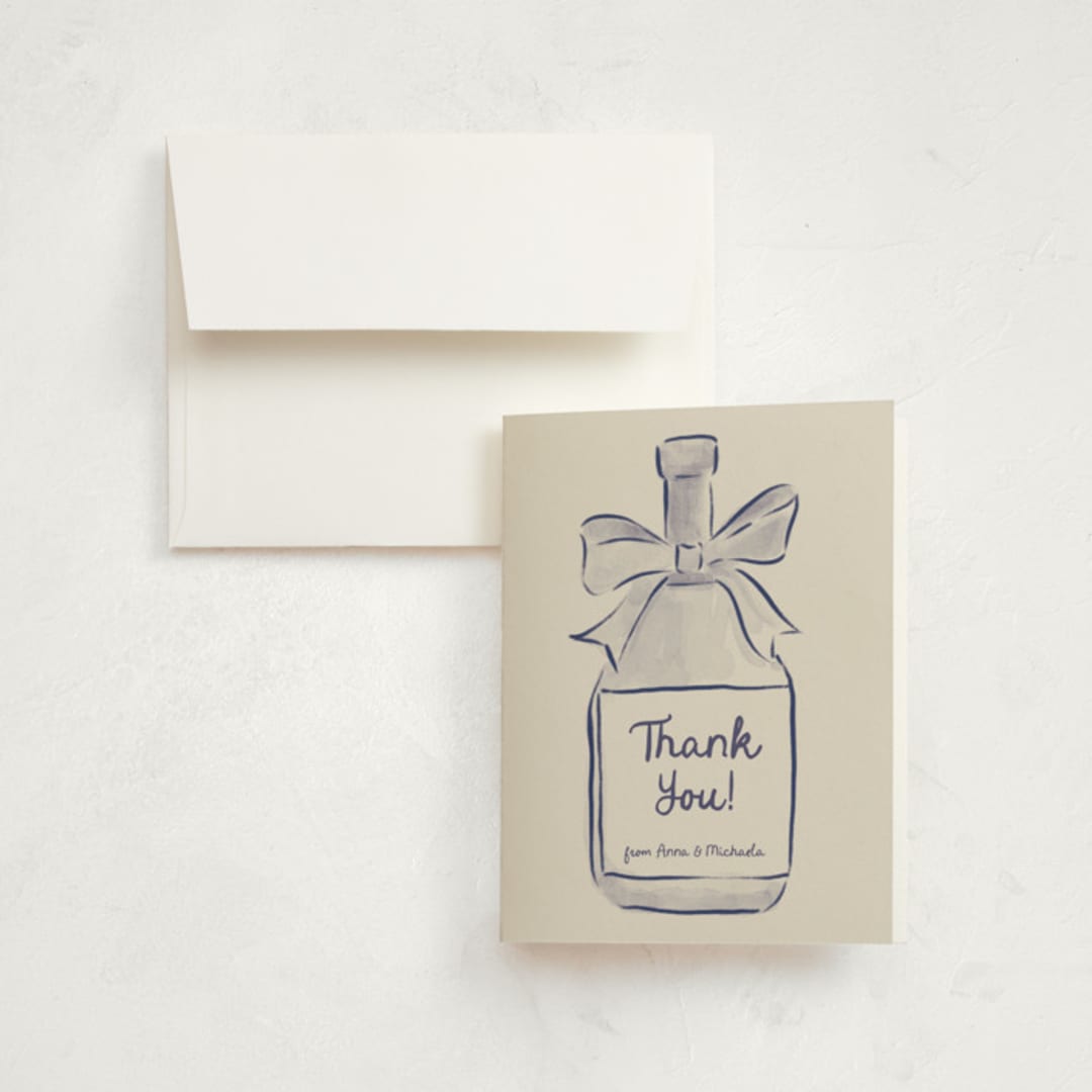 "Painted Bottle" - Party Thank You Cards in Denim by Adelyn T. - Front