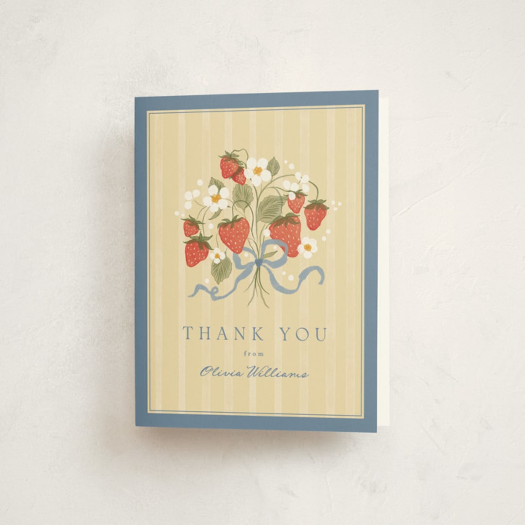 "Strawberry Sunshine" - Party Thank You Cards in Blueberry by Erin L. Wilson - Front