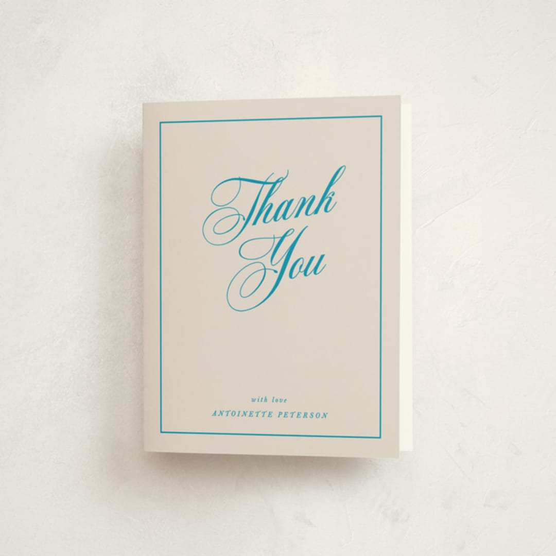 "calligraphy" - Party Thank You Cards in Antique Sky by Kamala Nahas - Front