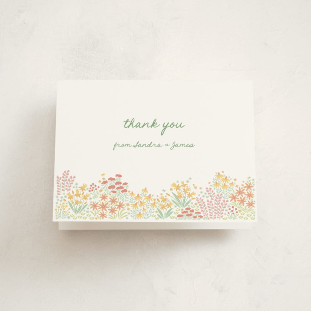 "Floral Border" - Party Thank You Cards in Coral by Pippa Shaw - Front