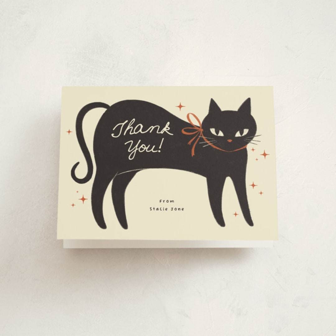 "Black Cats" - Party Thank You Cards in Cream by Kiersten Garner - Front