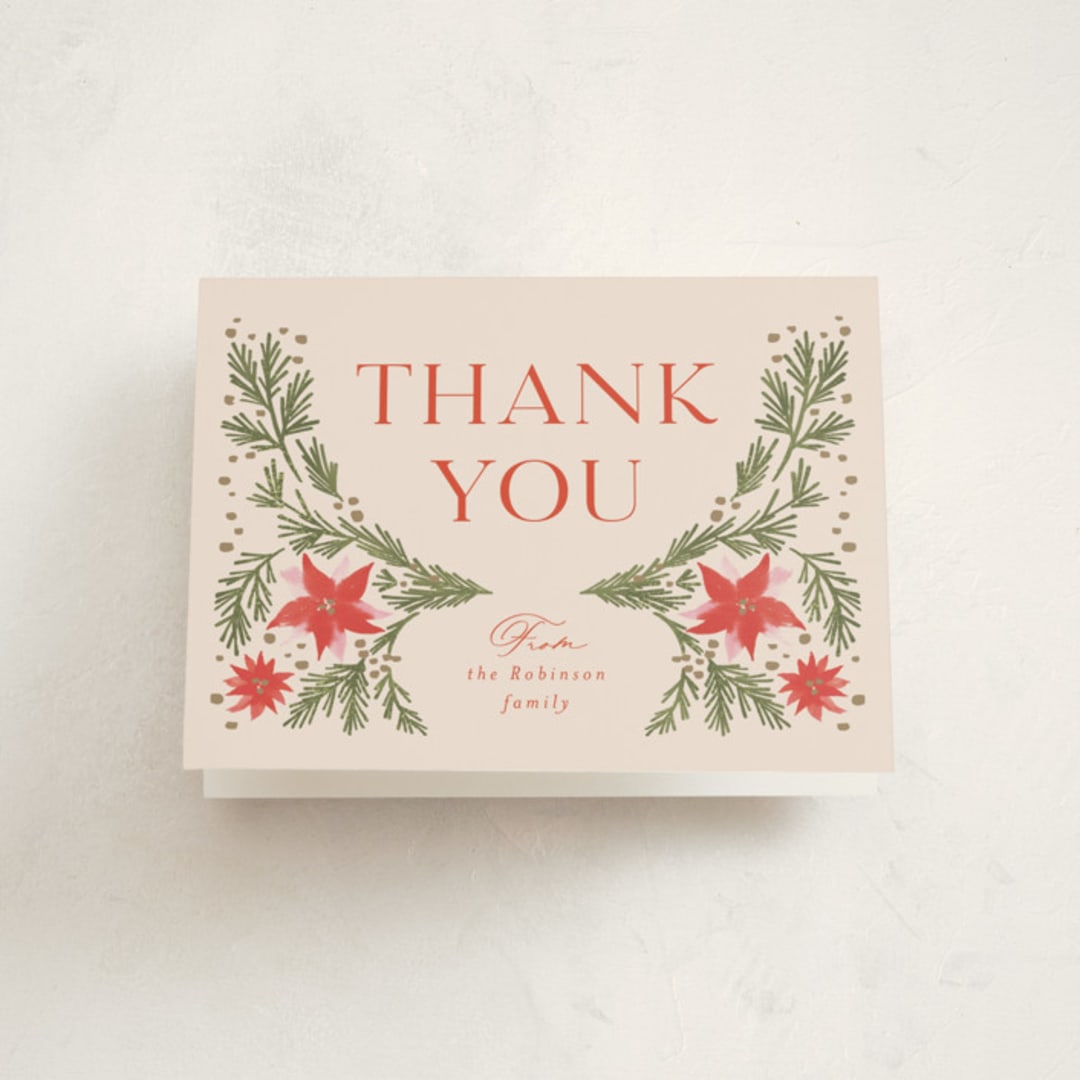 "Christmas Flowers" - Party Thank You Cards in Chardonnay by Claudia Orengo - Front