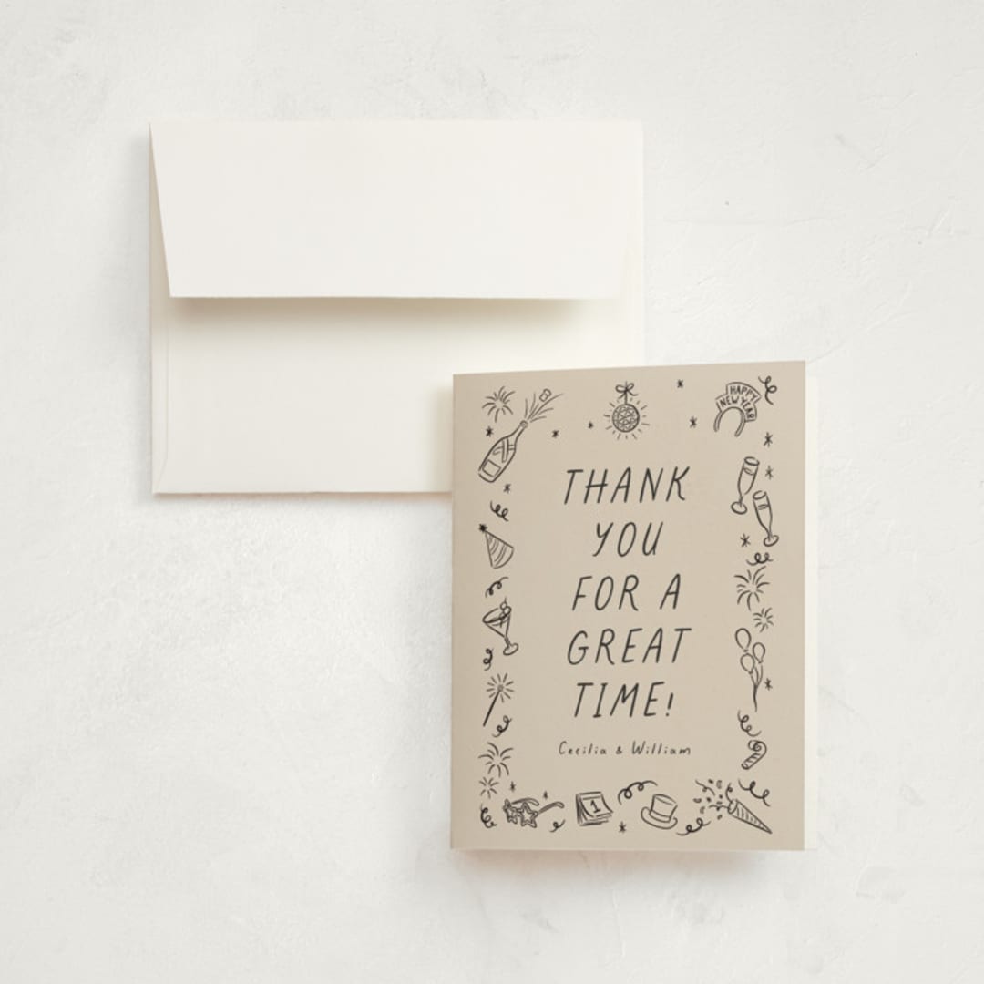 "Doodled Cheer" - Party Thank You Cards in Ink by Jamie Alexander - Front