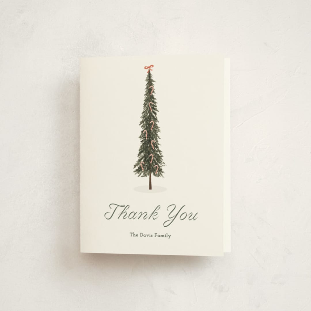 "Candy Cane Tree" - Party Thank You Cards in Snow by Baumbirdy - Front