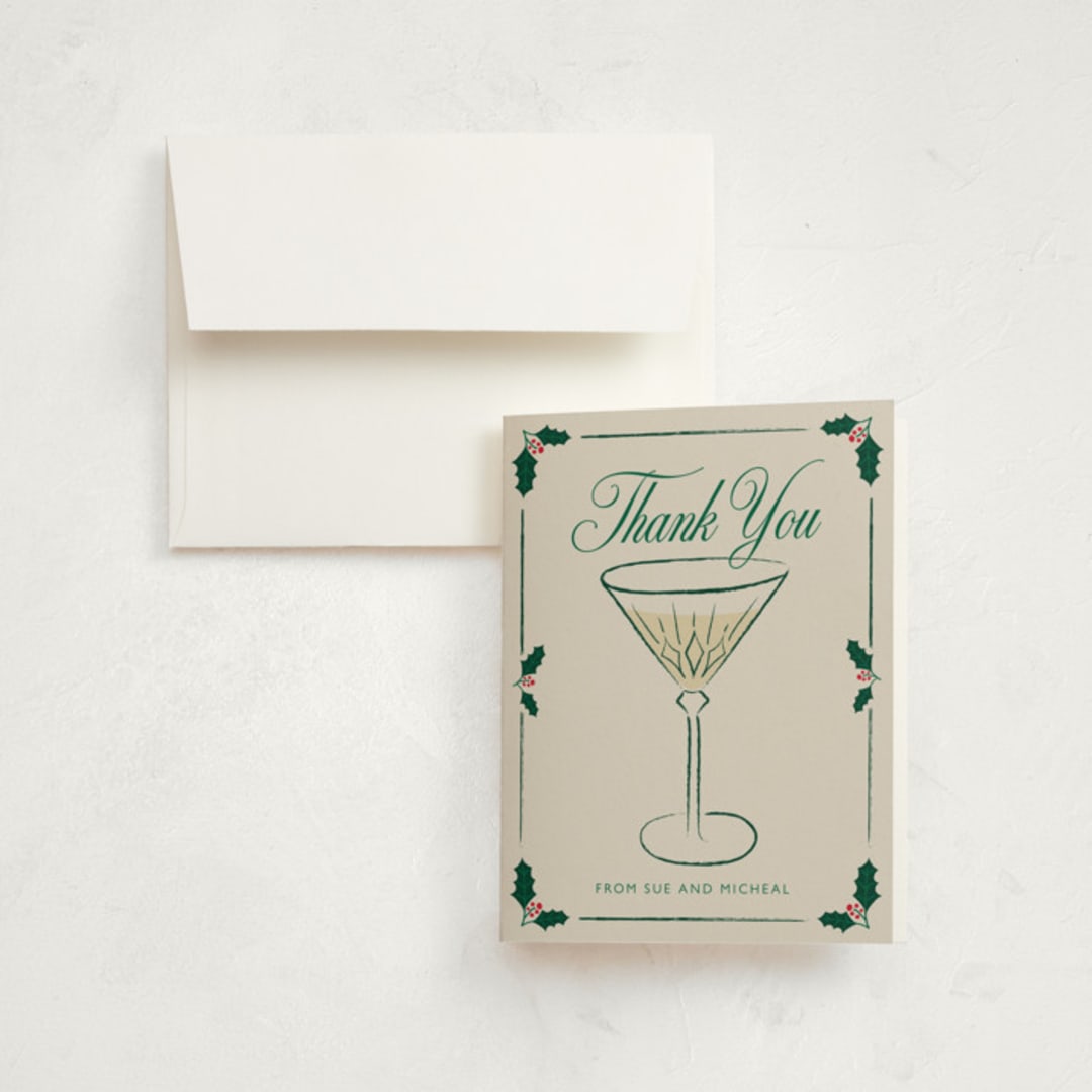 "Holly Cocktail" - Party Thank You Cards in Forest by Zani van Zyl - Front