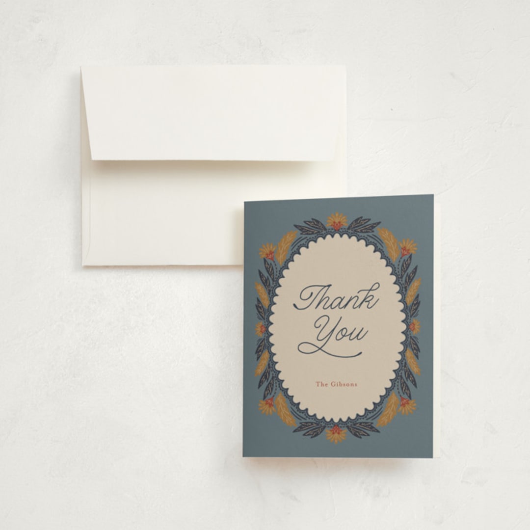 "Autumn Harvest" - Party Thank You Cards in Slate Gray by Cindy Reynolds - Front