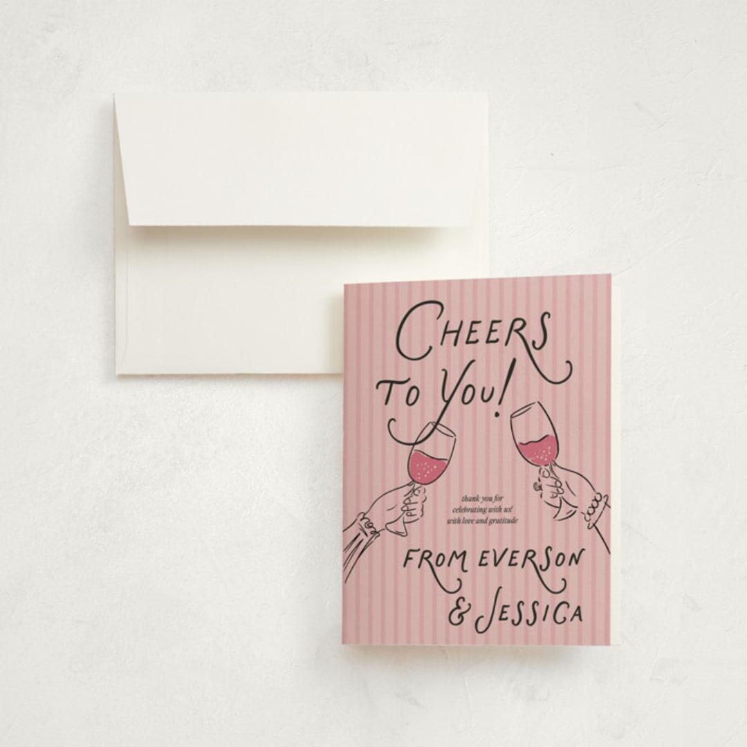 "Galentines Cheers" - Party Thank You Cards in Rose by Jenna Holcomb - Front