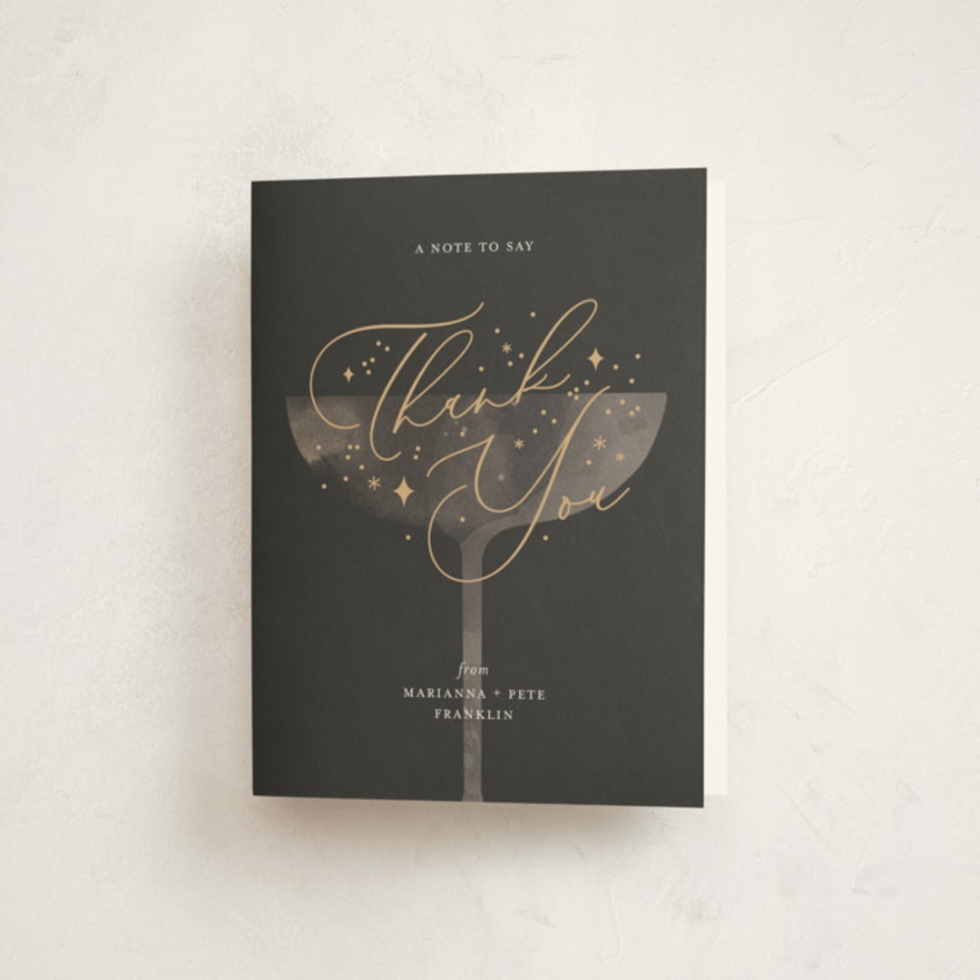"Cocktails!" - Party Thank You Cards in Midnight by Paper Raven Co. - Front