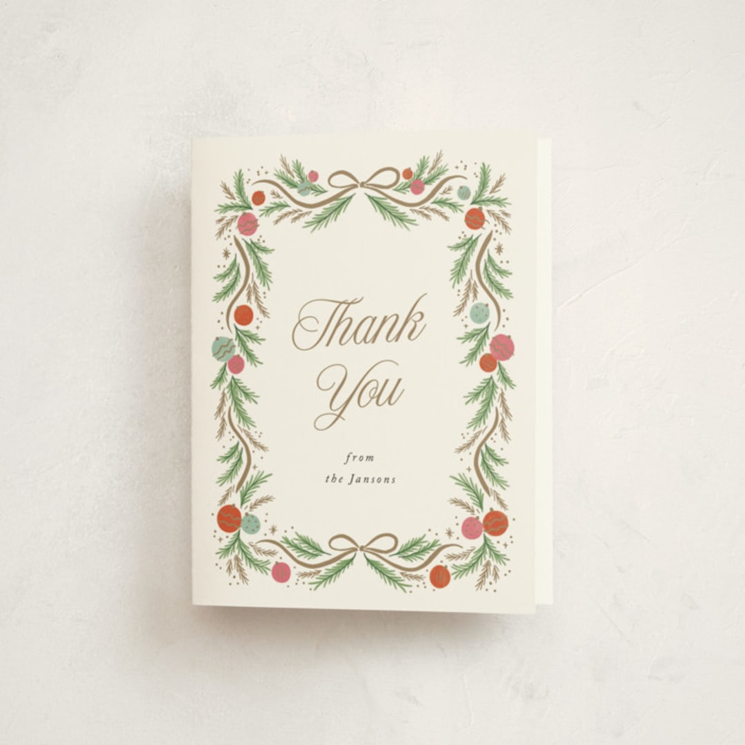 "Glittering Garland" - Party Thank You Cards in Holly by Laura Hankins - Front