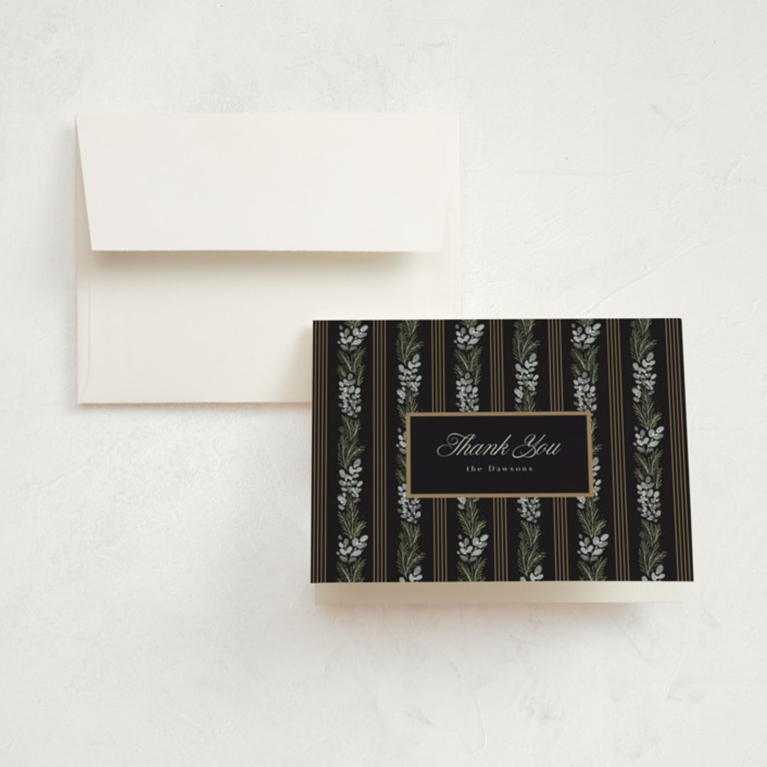 "Evergreen Frame" - Party Thank You Cards in Midnight by Laura Hankins - Front