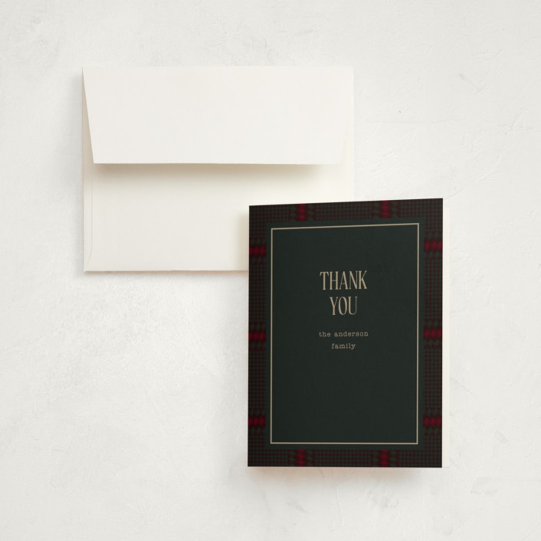 "Plaid Party" - Party Thank You Cards in Holly by Baumbirdy - Front