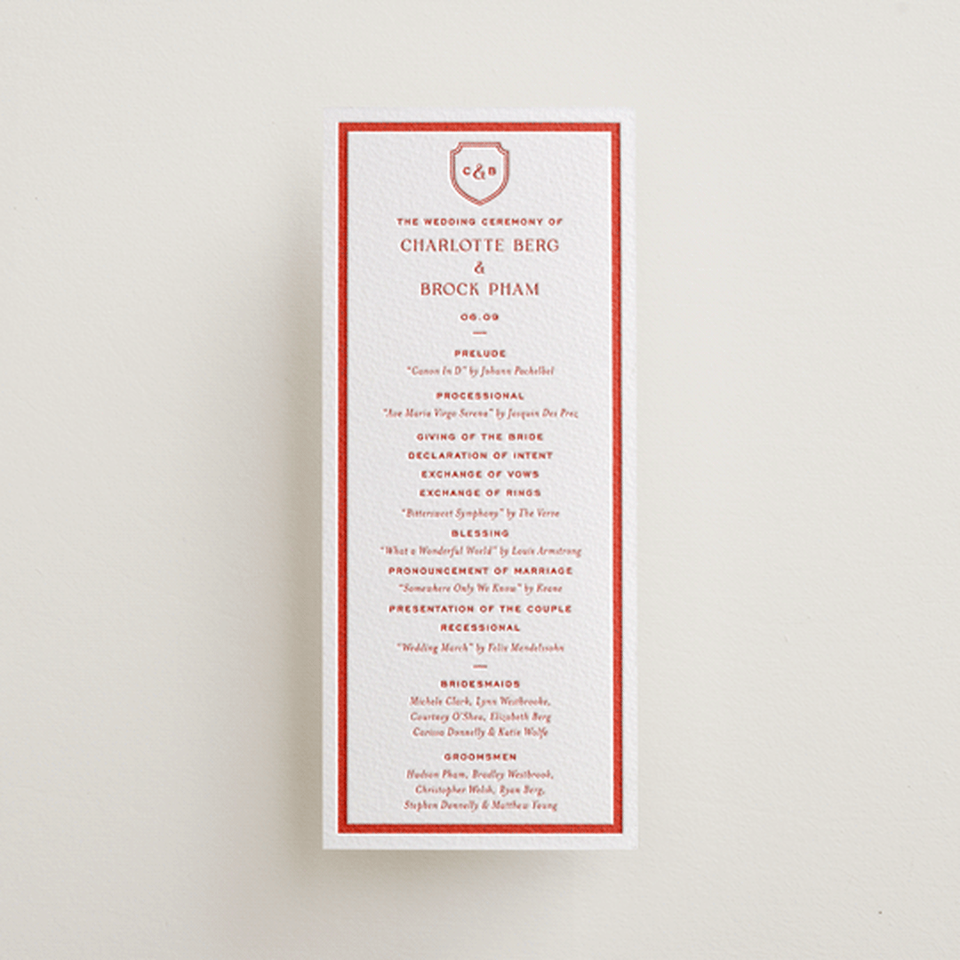 "Racquet" - Letterpress Long Programs in Verona Sunset by Megan Davis - Front