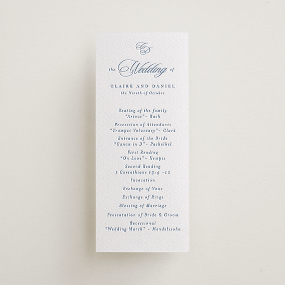 "Aristocratic" - Letterpress Long Programs in Provincial Blue by Creo Study - Front