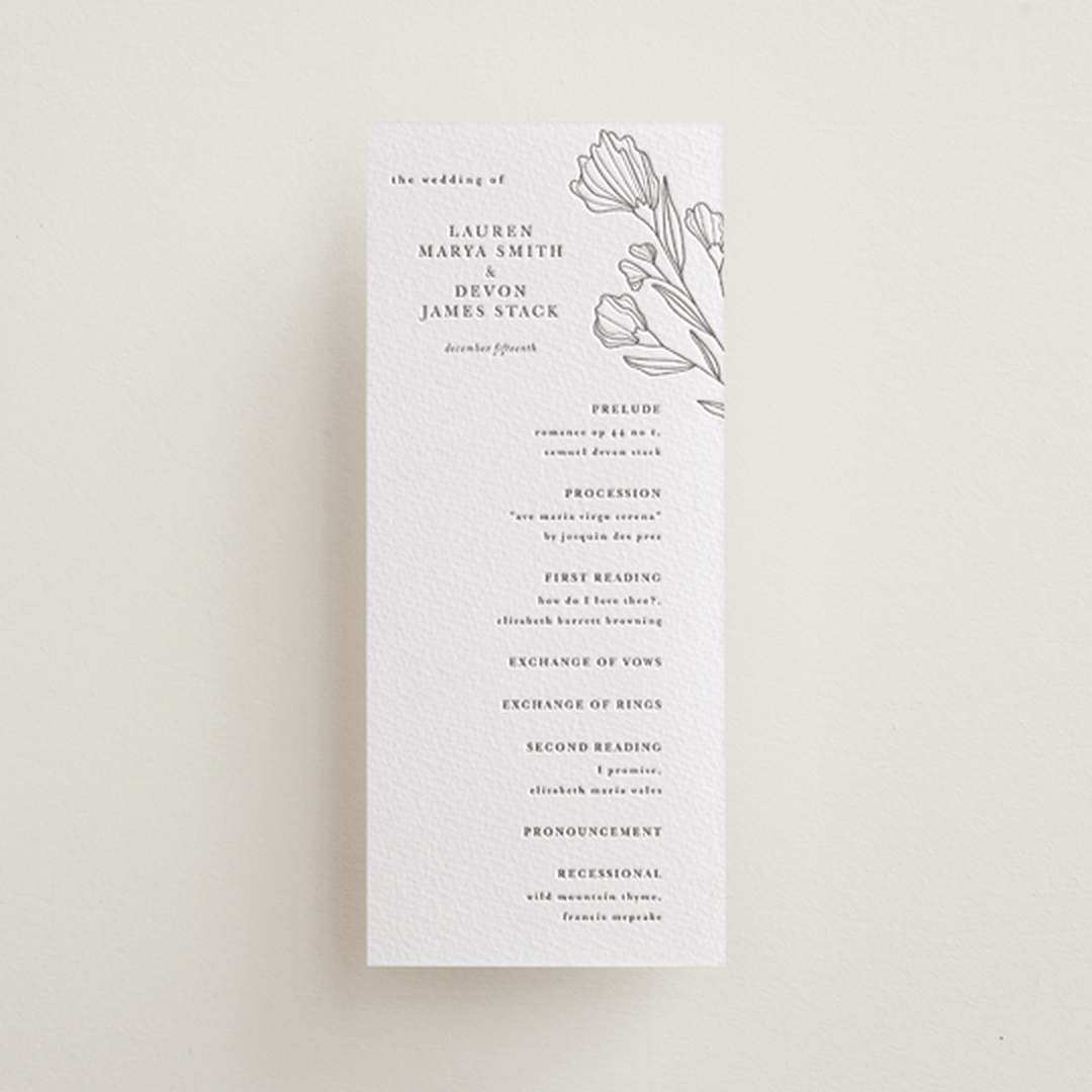 "Bouvardia" - Letterpress Long Programs in Graphite by Deynaaz Daraei - Front