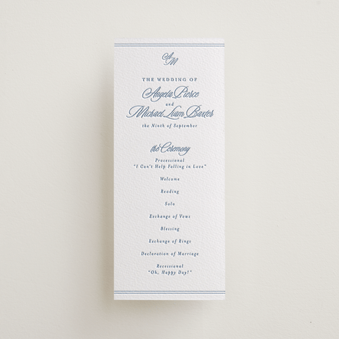 "Stately" - Letterpress Long Programs in Provincial Blue by Creo Study - Front