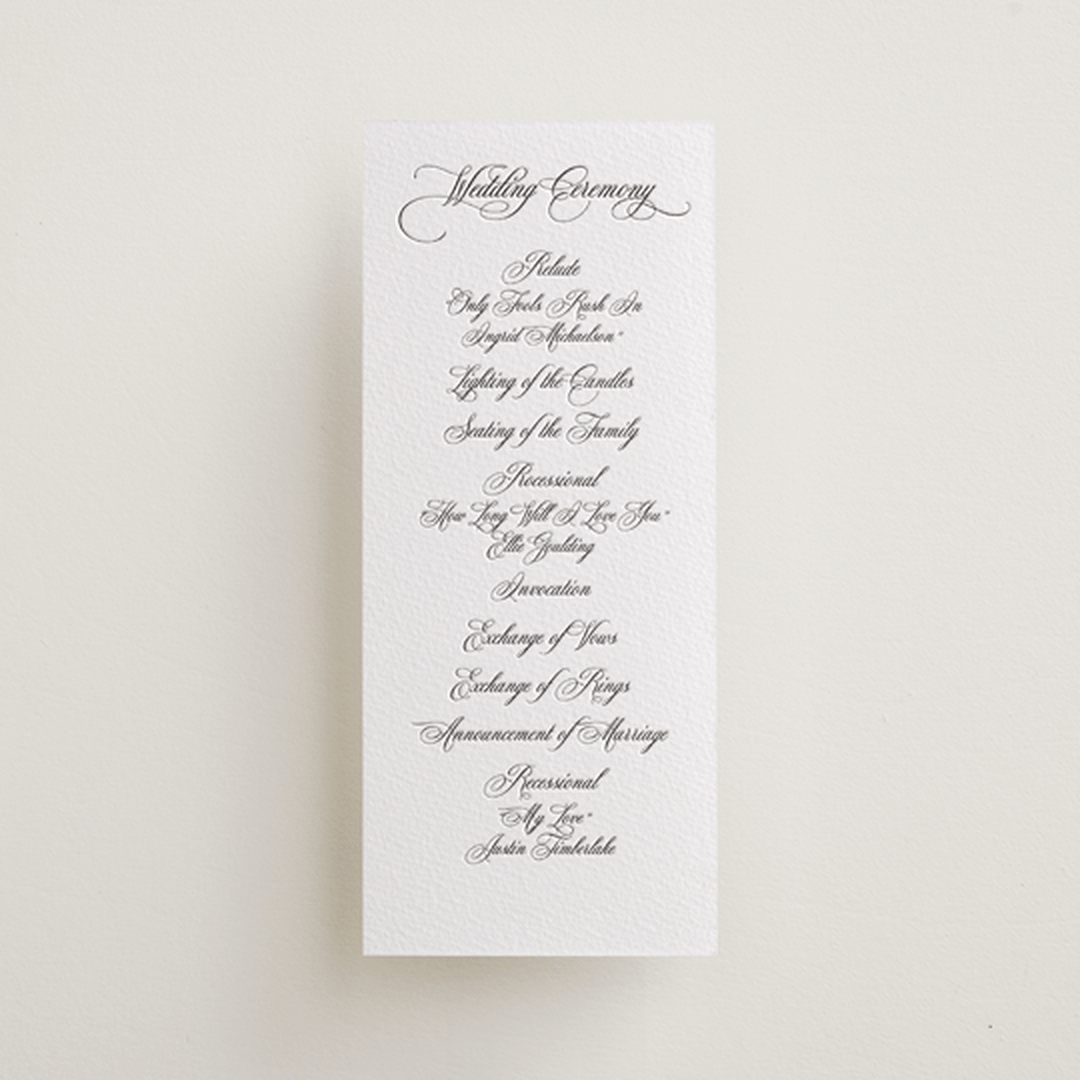 "palazzo" - Letterpress Long Programs in Soft Black by Benita Crandall - Front