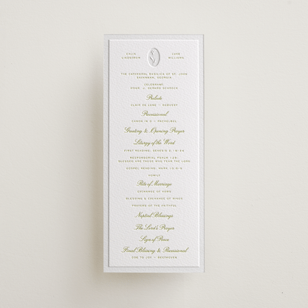 "Calia " - Letterpress Long Programs in Avocado by Ani Somi - Front