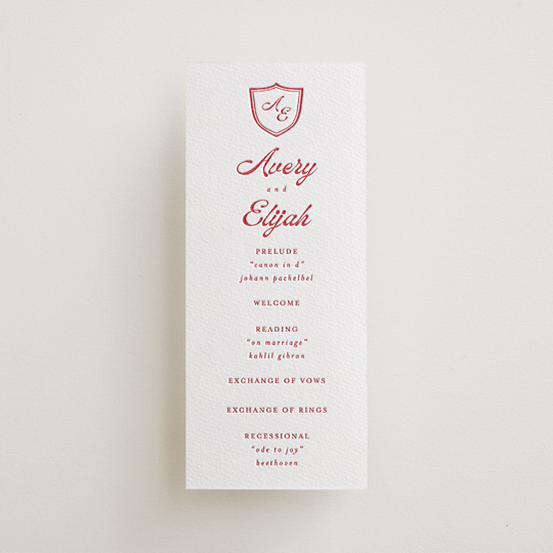 "Prep School" - Letterpress Long Programs in Scarlet by Morgan Kendall - Front