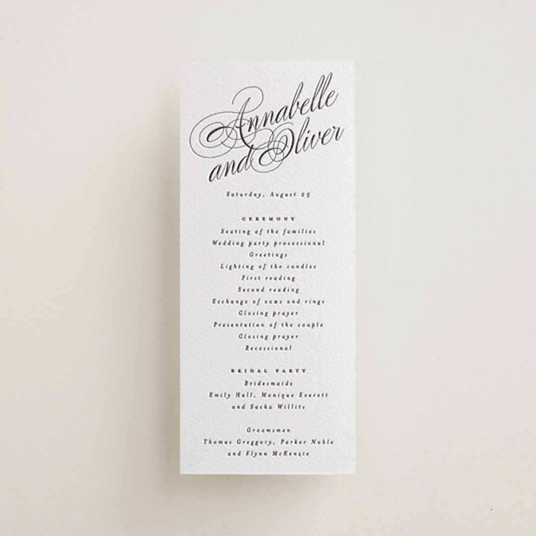 "Forever" - Letterpress Long Programs in Soft Black by Hudson meet Rose - Front