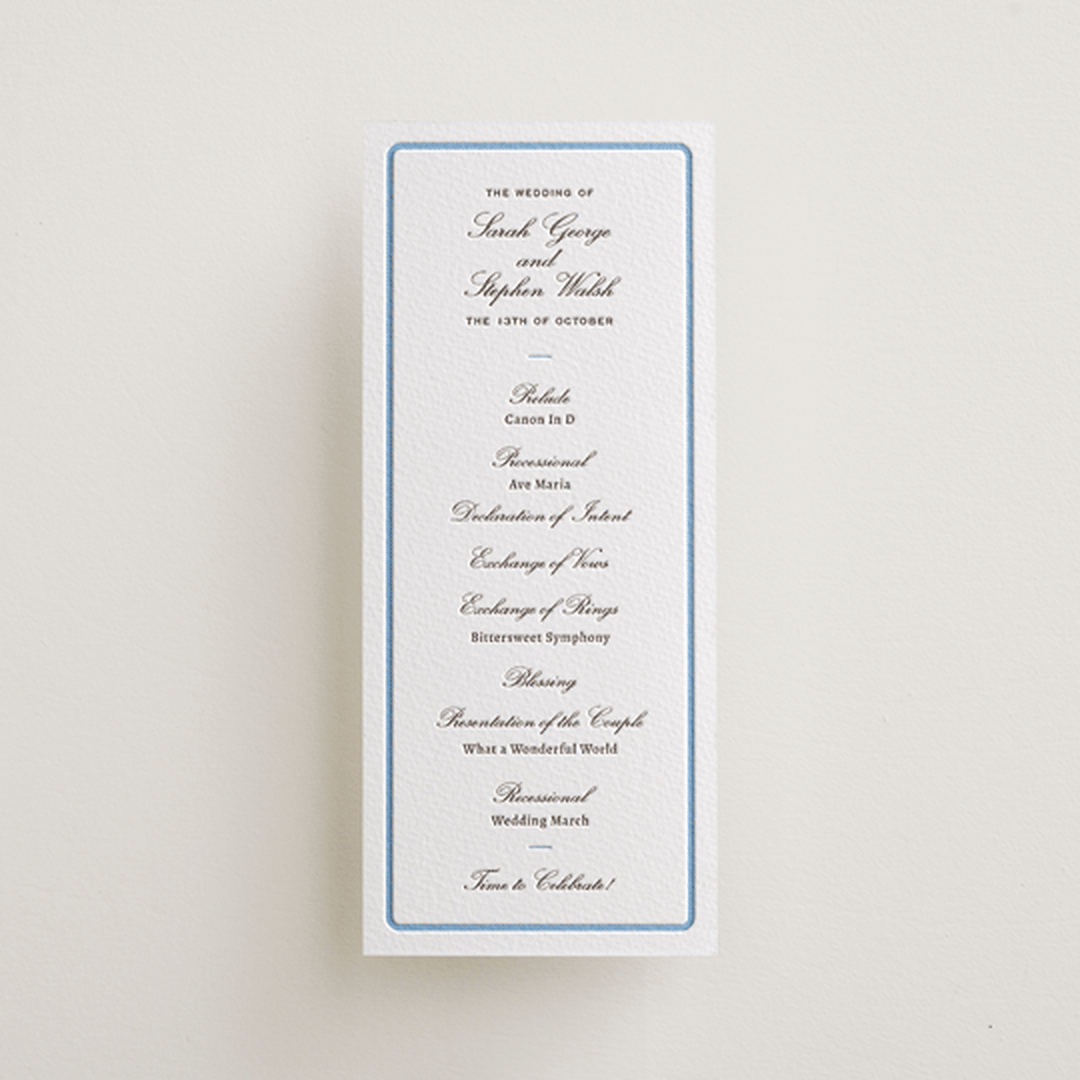 "Aperitif" - Letterpress Long Programs in Sky Blue by Megan Davis - Front
