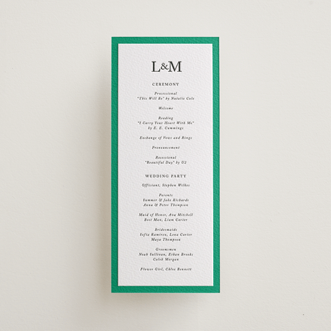 "Classic Initials" - Letterpress Long Programs in Soft Black by mo kelley - Front