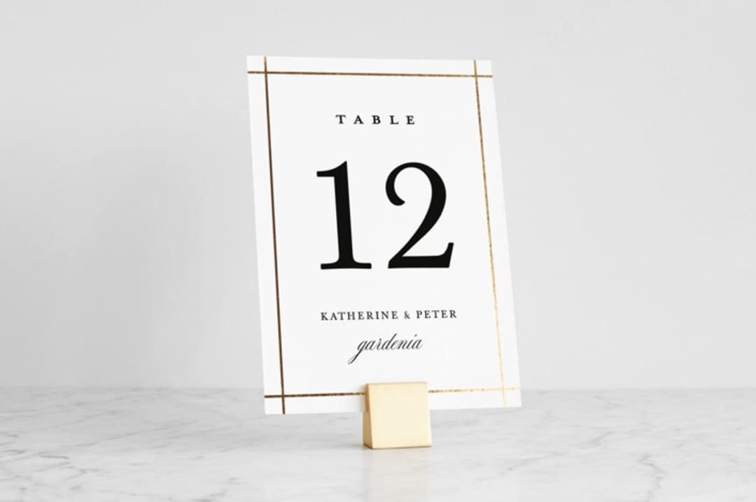 "Brushed Gold Cube" - Place Card Holders in Gold by Minted - With Sign