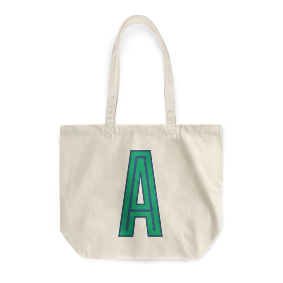 "Custom Canvas Tote - Navy Green Single Initial" - Tote Bag in green by Clairebella