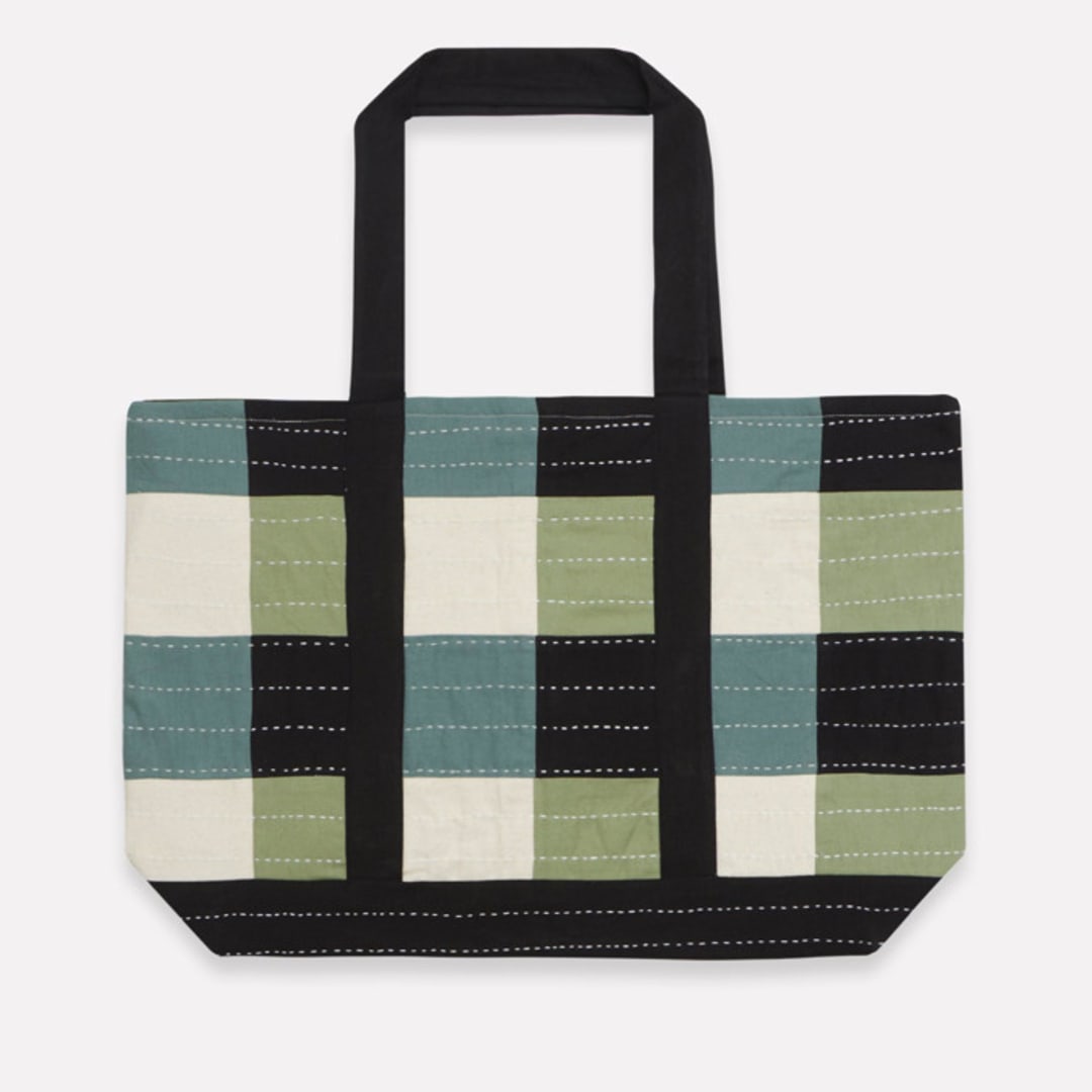 "Checkered Canvas Tote - Sage" - Tote Bag in green by Anchal