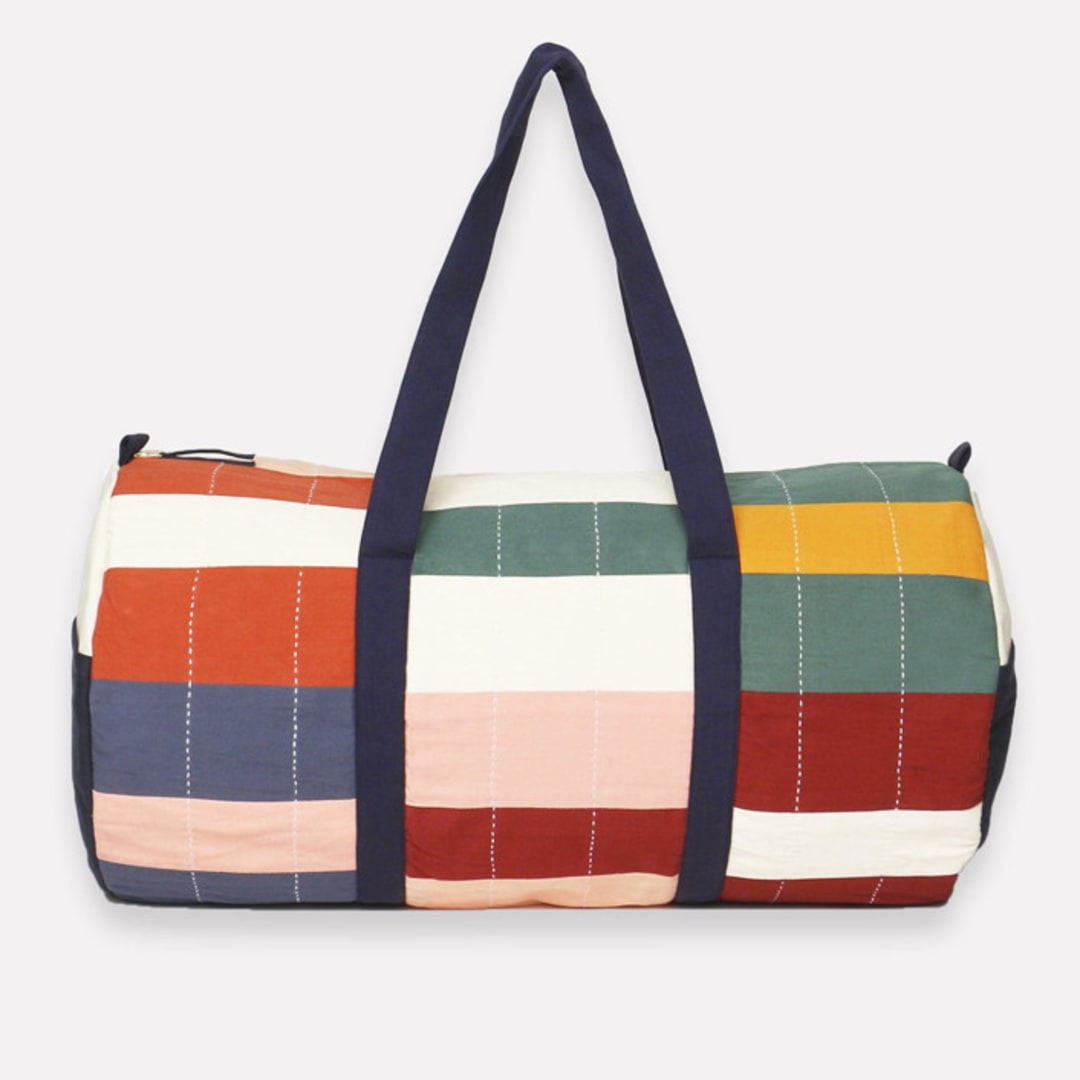"Multi-Check Canvas Duffle Bag" - Tote Bag in multicolor by Anchal