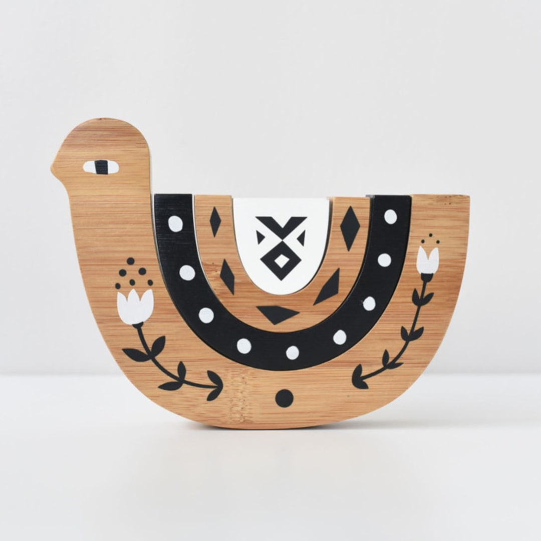 "Bamboo Nesting Bird" - Toys in multicolor by Wee Gallery