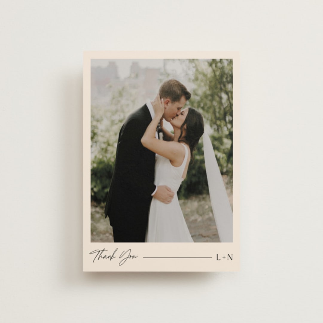 "Modern Aligned" - Wedding Thank You Postcards in Creampuff by Carolyn MacLaren - Front