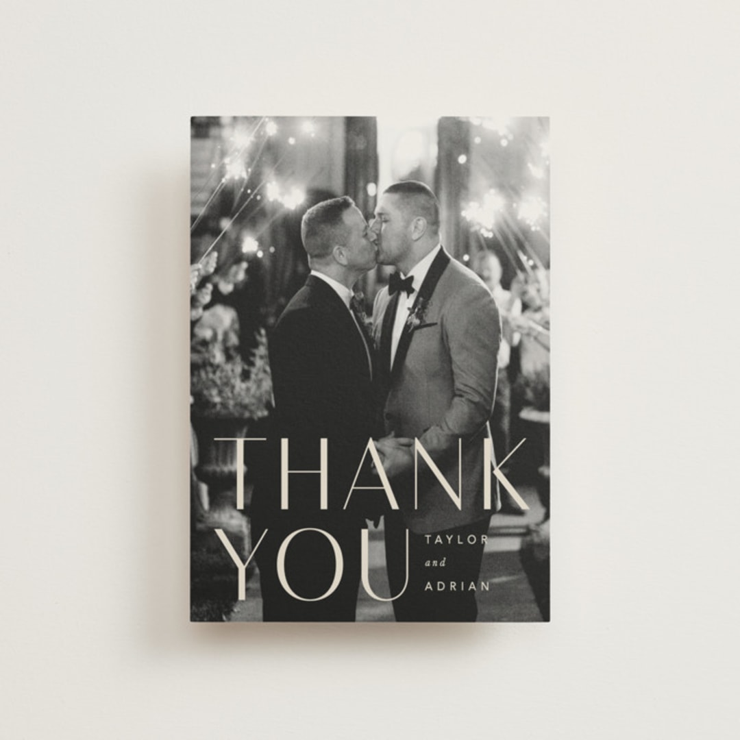 "Amara" - Wedding Thank You Postcards in Sand by Robert and Stella - Front