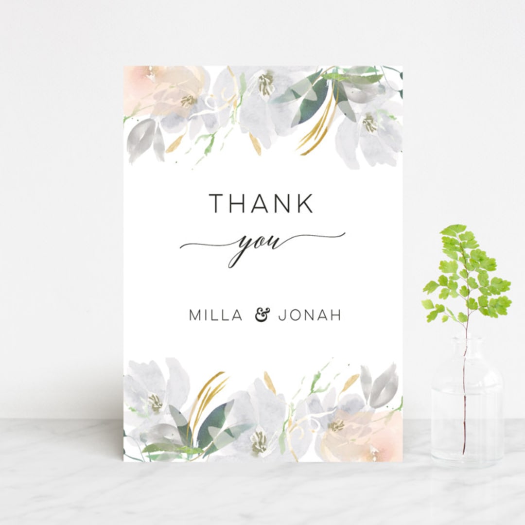 "Grande Botanique" - Wedding Thank You Postcards in Mist by Bonjour Paper - Front
