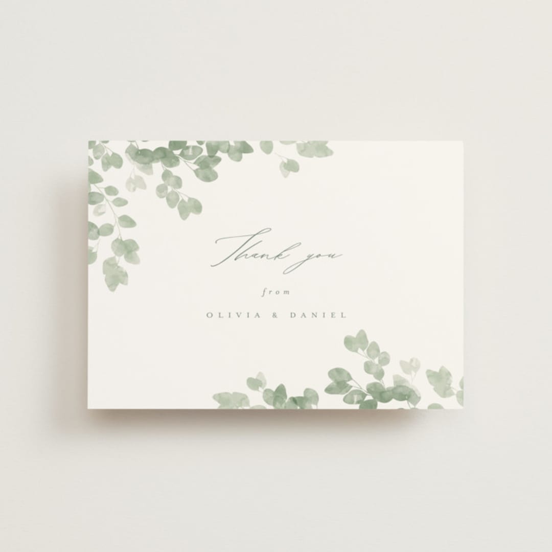 "Vining" - Wedding Thank You Postcards in Eucalyptus by Kristie Kern - Front